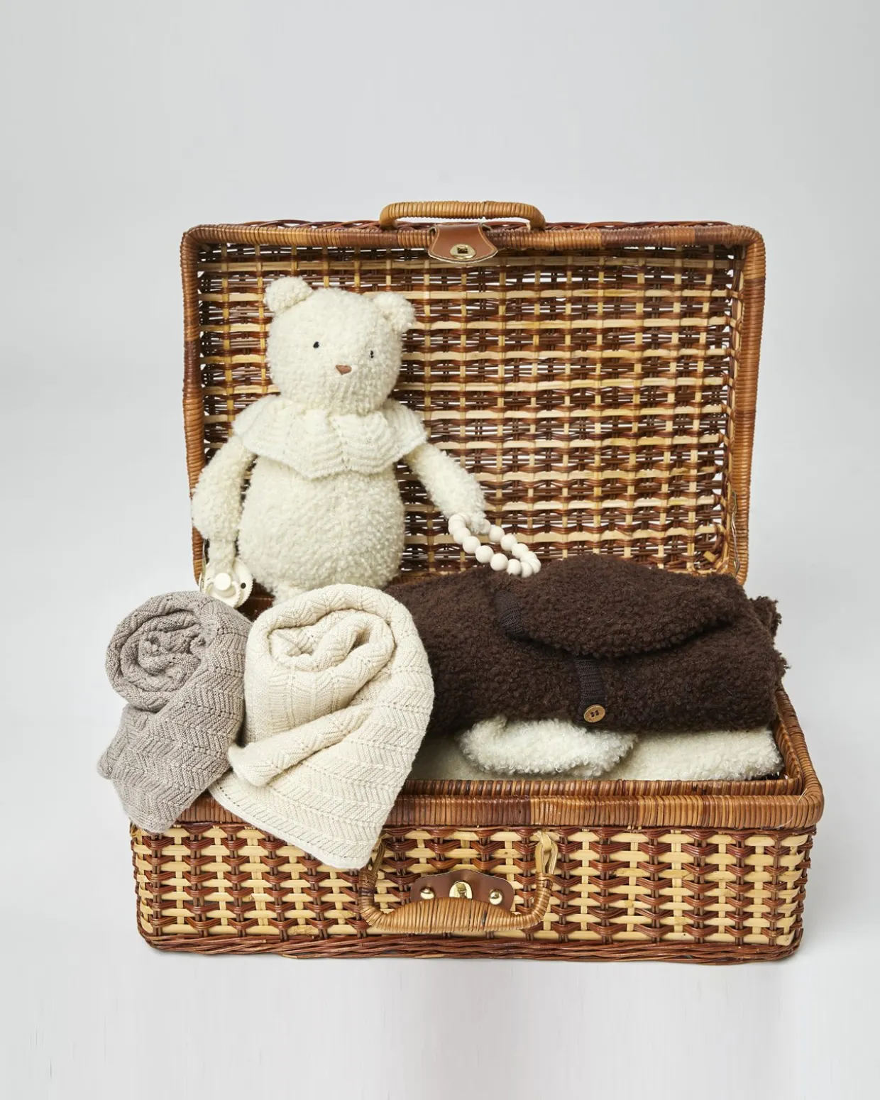 Babytæppe, fishbone strik, uld