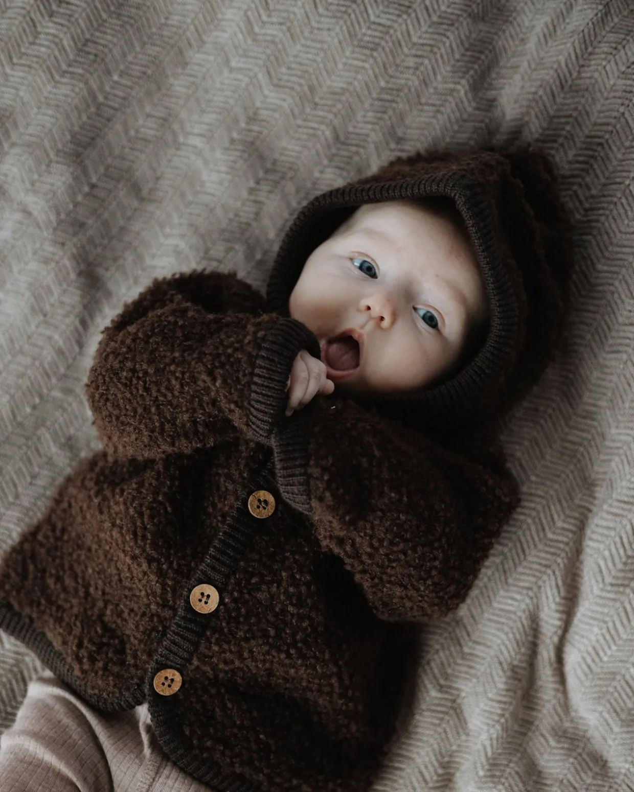 Cardigan bouclé merino uld, brown