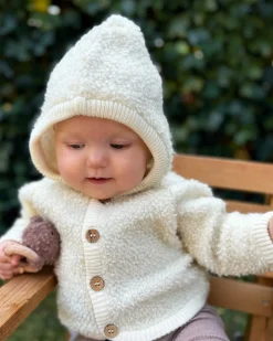 Cardigan bouclé merino uld, off white