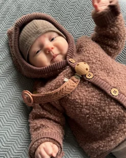 Cardigan bouclé merino uld, rose brown