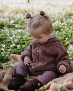 Cardigan bouclé merino uld, rose brown