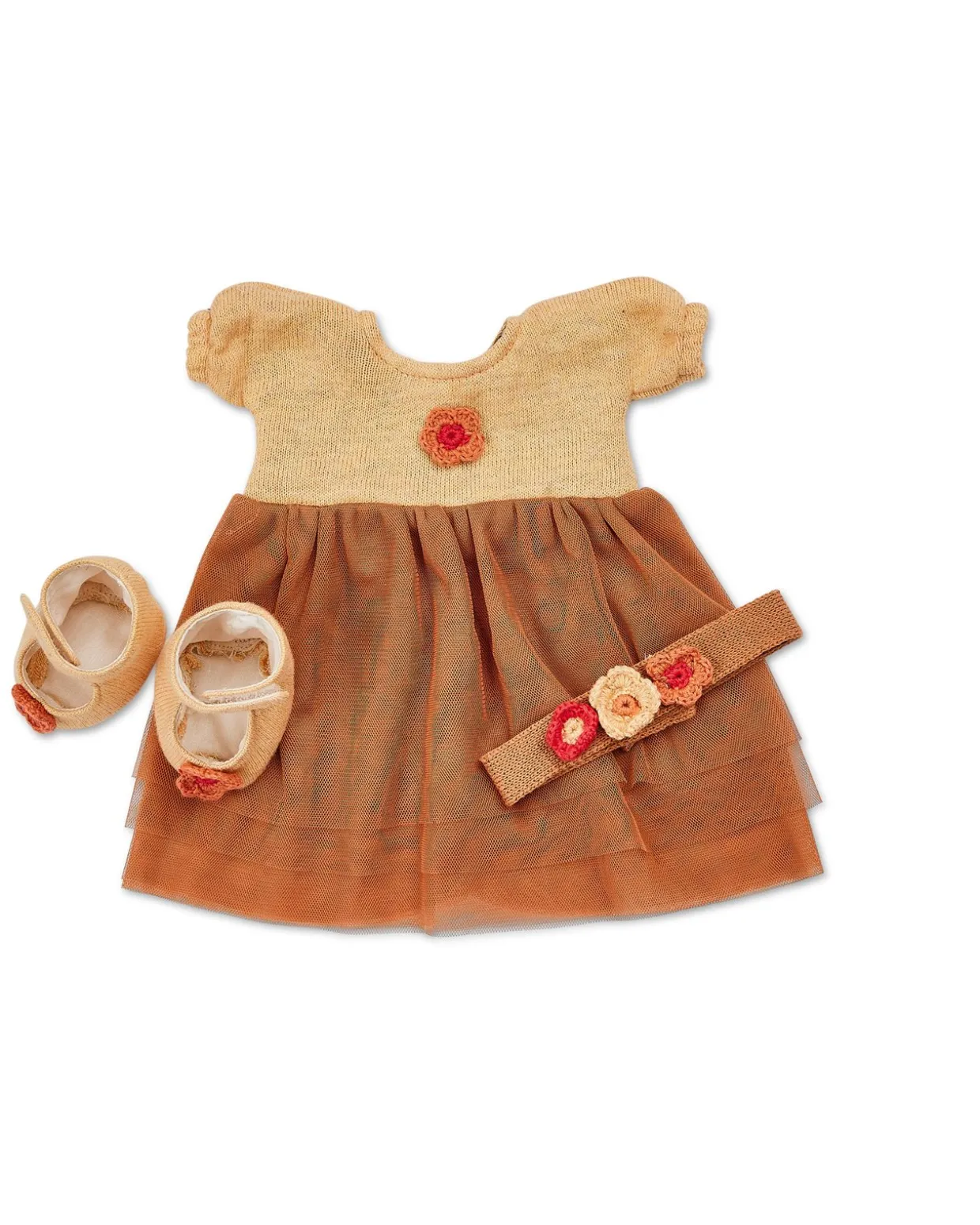 Dukketøj, festkjole med sko og hårbånd