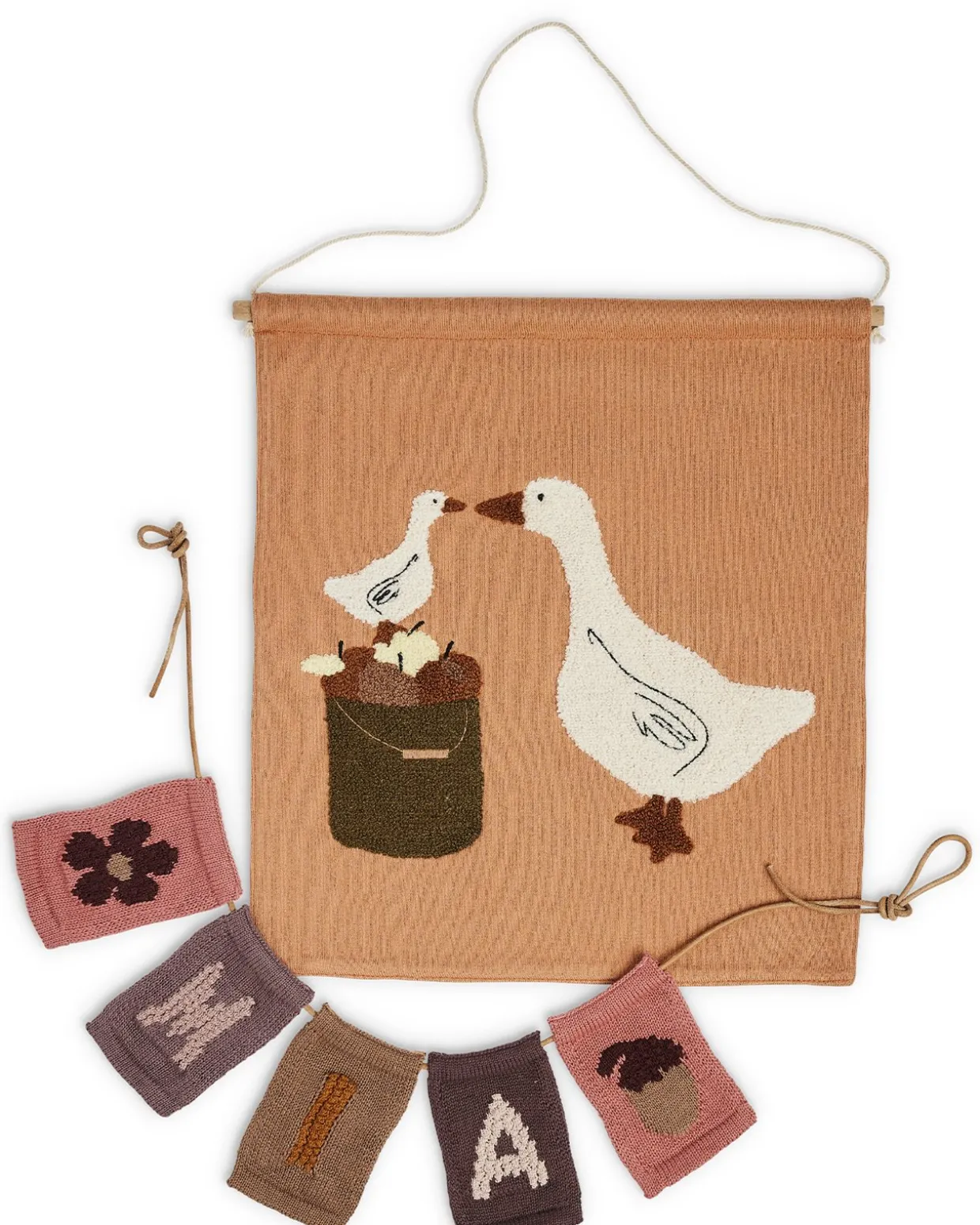 Strikket flag, blomst, rosa