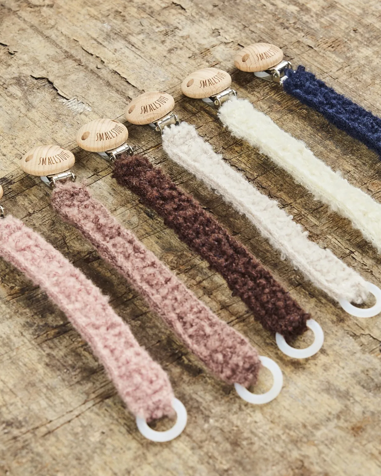 Strikket suttesnor, bouclé merino uld, brown